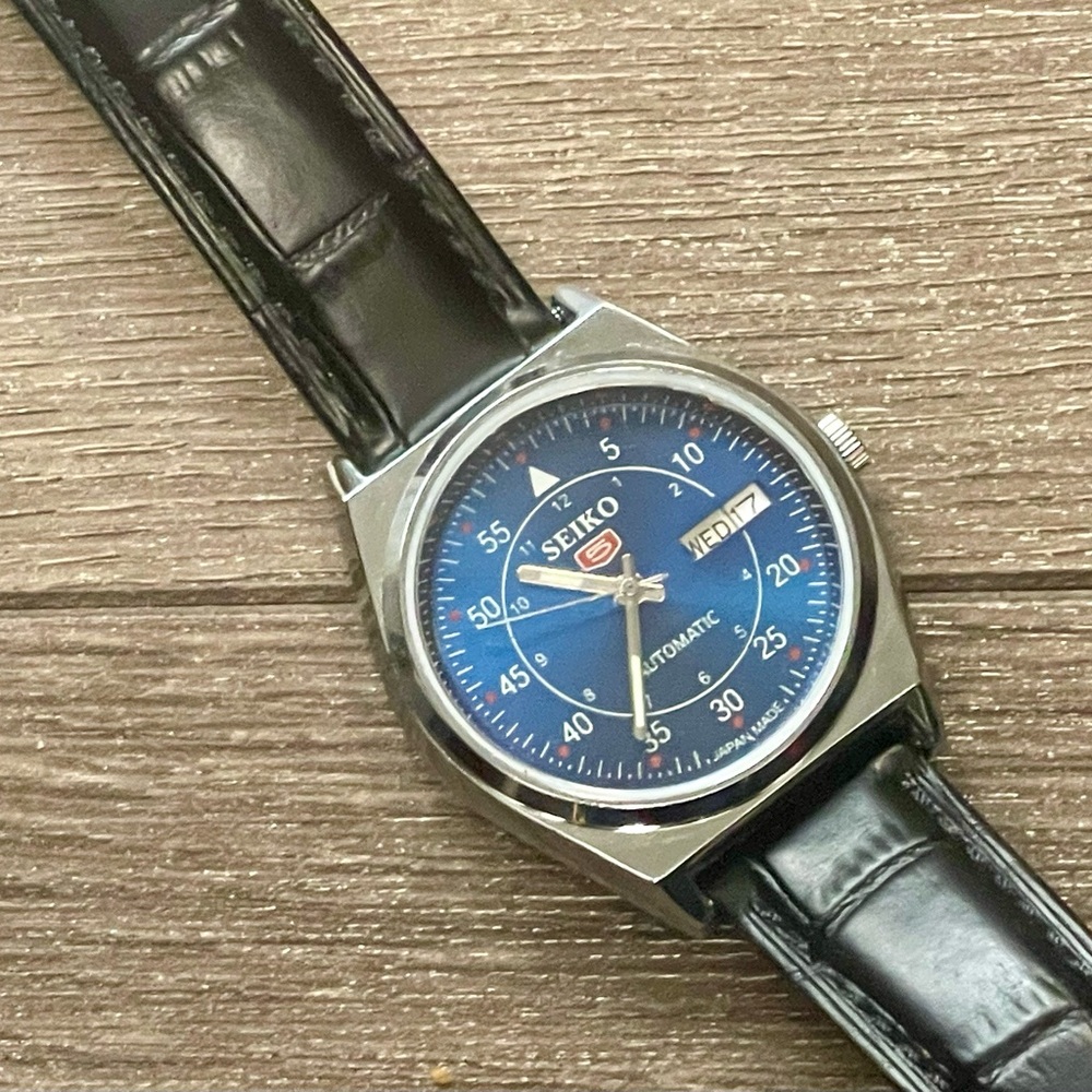 Vintage Seiko Blue Dial Sport Black Strap Watch Automatic